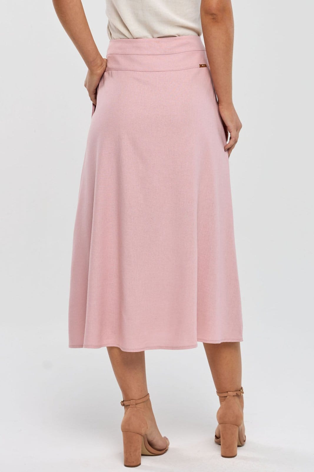 Vista principal Saia Midi PKS Com Fenda Linho Rosê PKS rosa