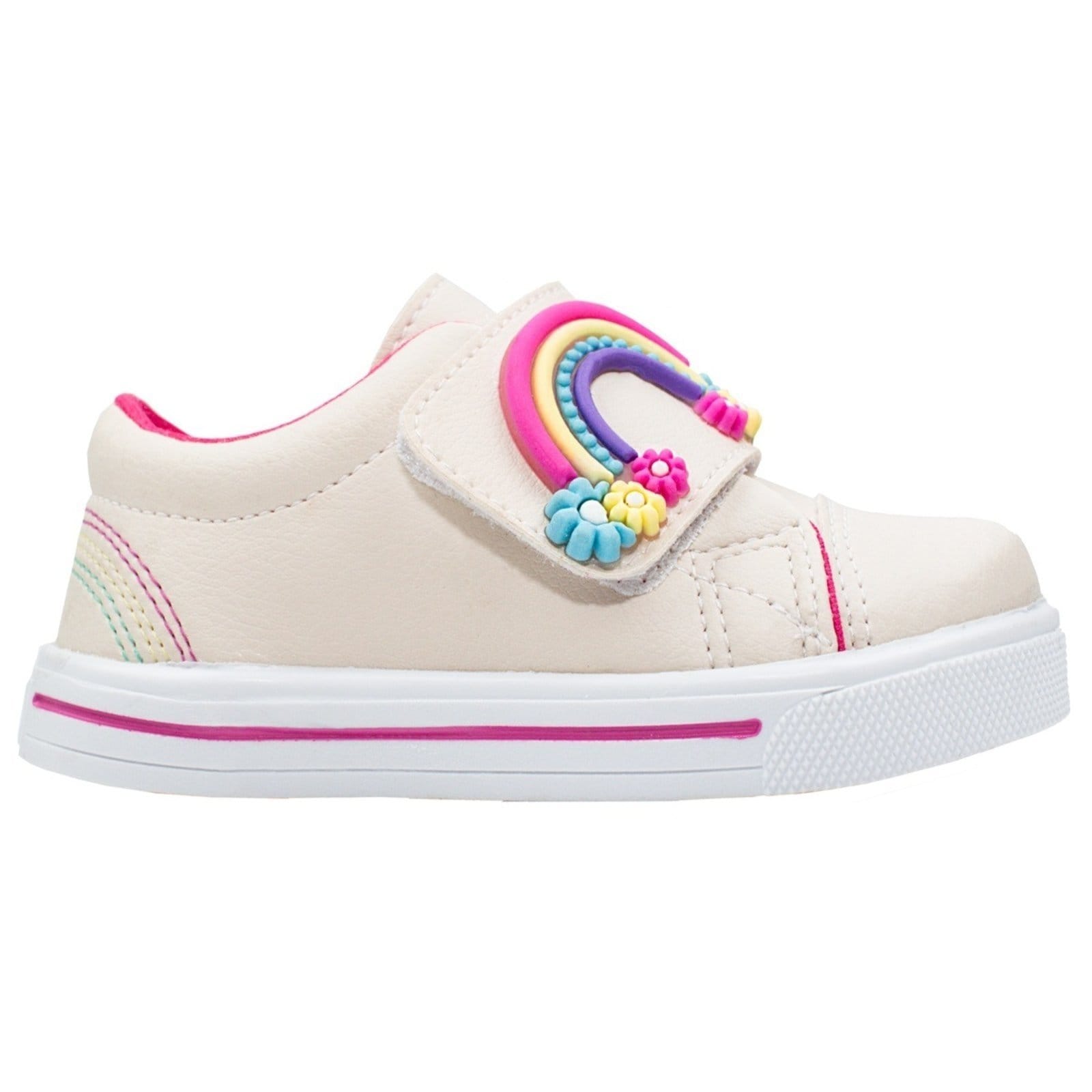 Vista 2 Infantil - Tênis Menina Linda Jú Arco-Íris Brilho Flor Colorido Moda Star Confortável 20 ao Marfim Linda ju branco