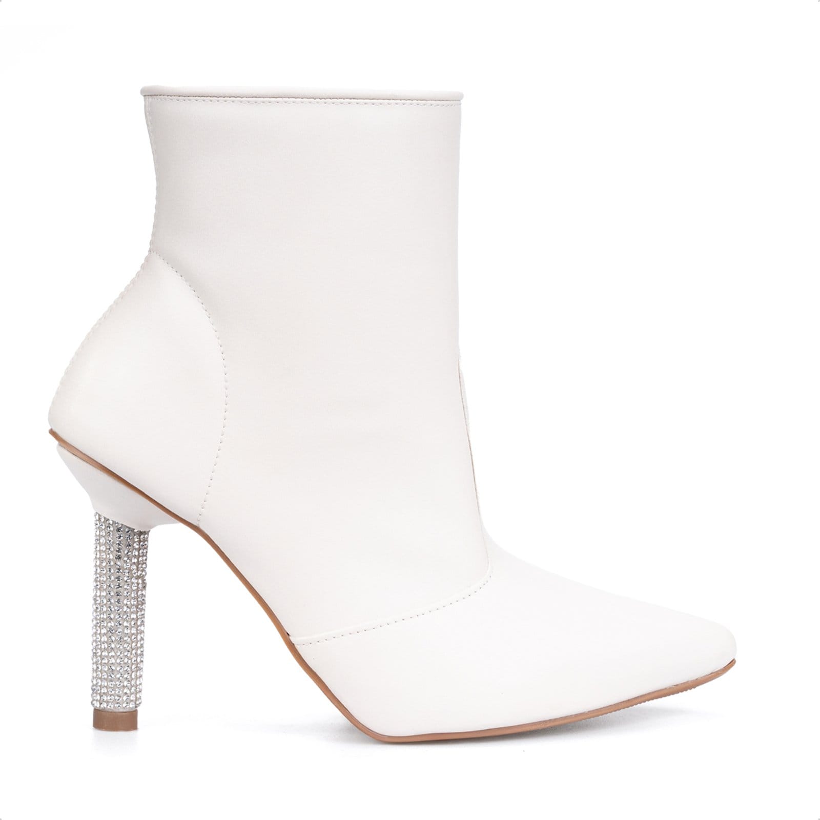 Vista 2 Bota Feminina Domidona Inverno Salto Fino Strass Cano Médio Bico Fino Off White Domidona off-white white