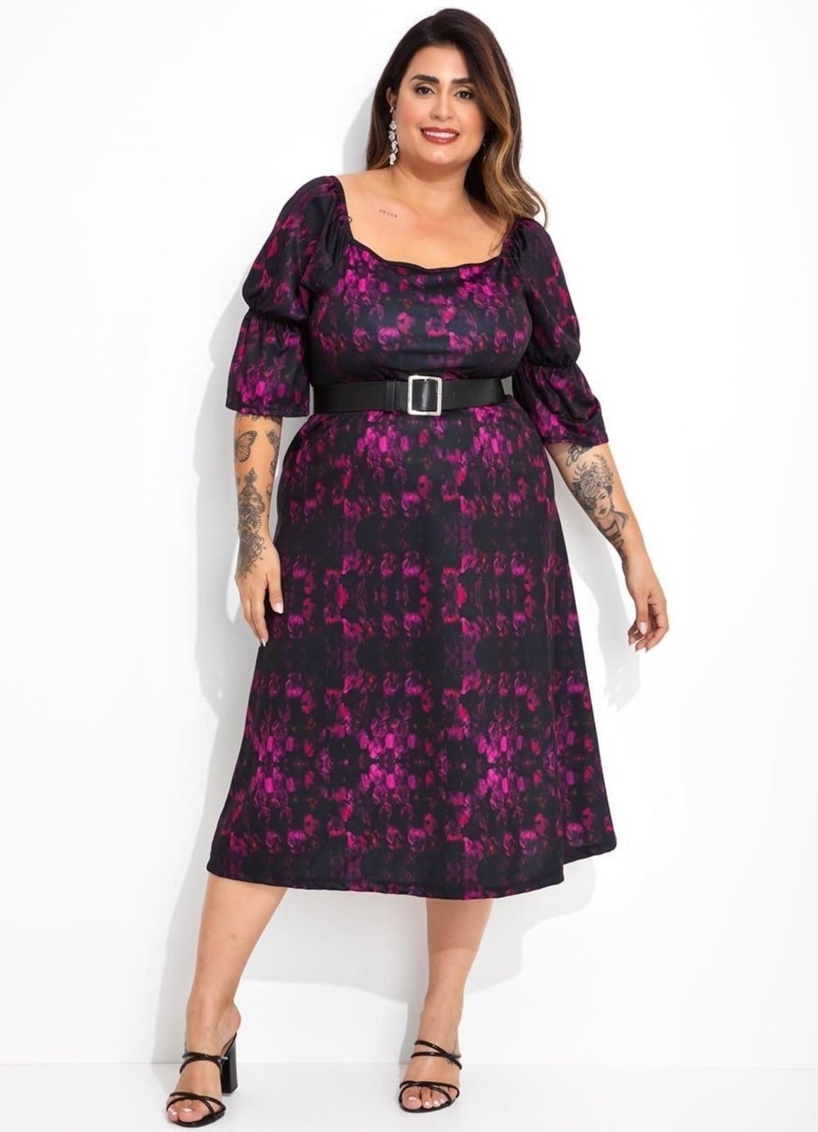 Vestido Em Jersey Acetinado Floral Ultravioleta