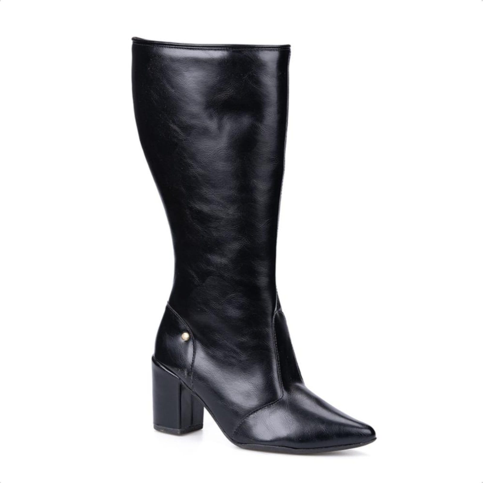 Vista principal Bota Social Domidona Feminina Preta Cano Alto Bico Fino Salto Alto Bloco Domidona marrom