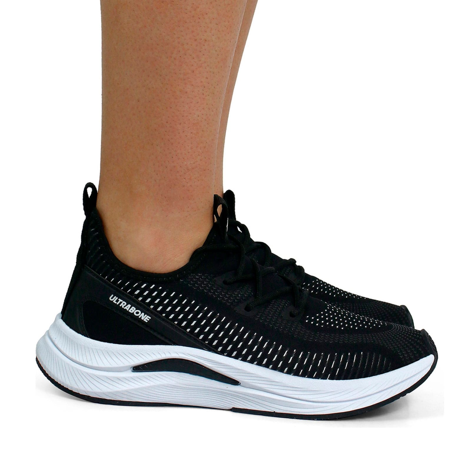 Vista principal Tênis Feminino Esportivo Ortopédico Treino Academia Caminhada Leve Corrida Macio Antiderrapante Confortável ÉPICO CALÇADOS preto