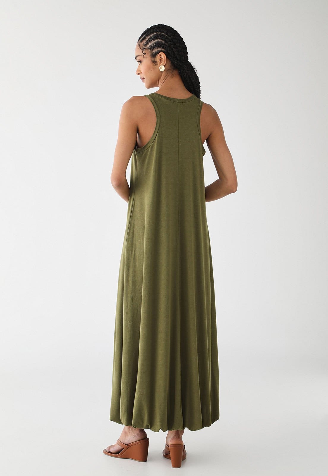 Vista 2 Vestido Midi Feminino CaCay Balonê Nadador Musgo CaCay verde