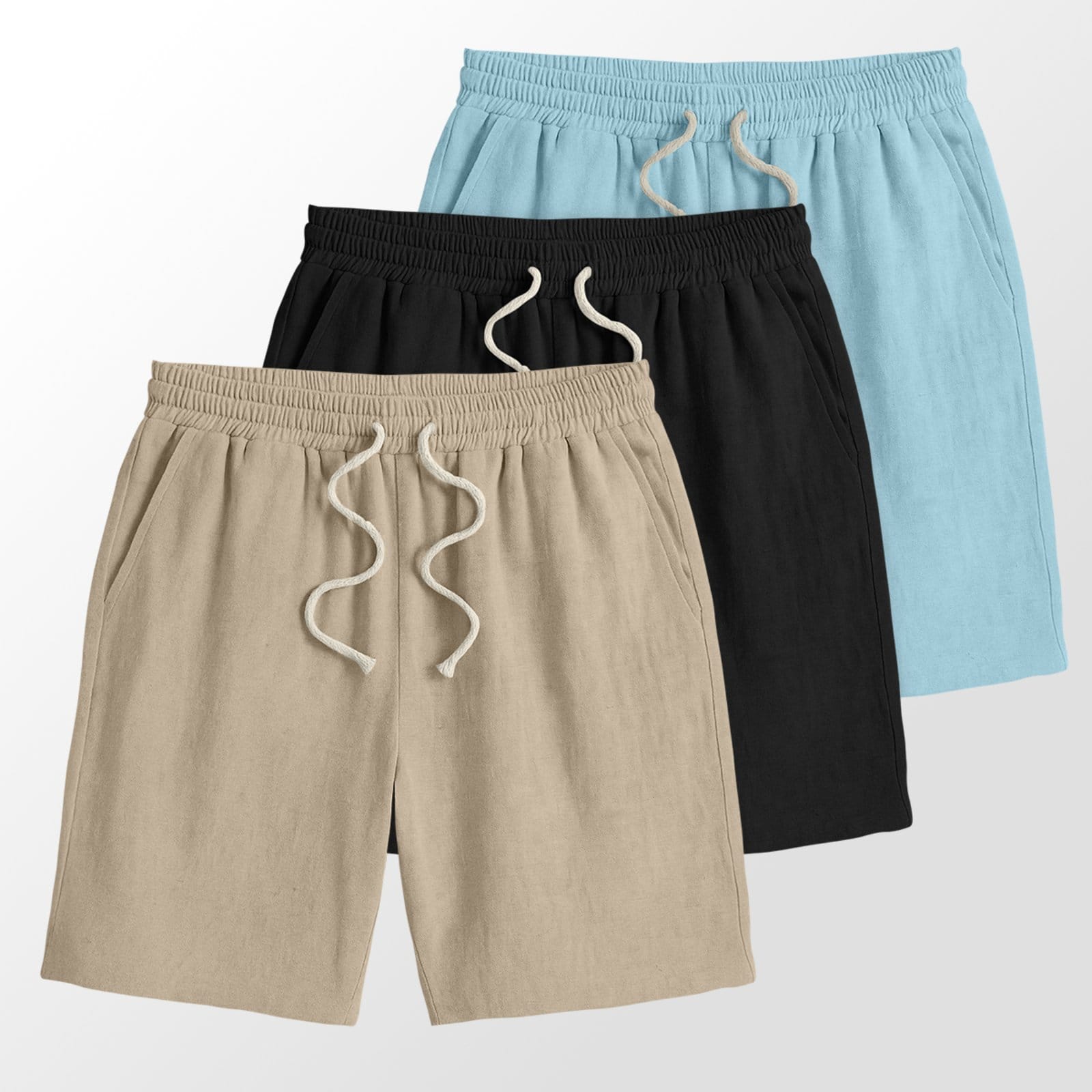 Vista 2 Kit 3 Bermudas Masculina Genuine Short Linho Mauricinho Moda Praia Preto Bege Azul Genuine preto azul