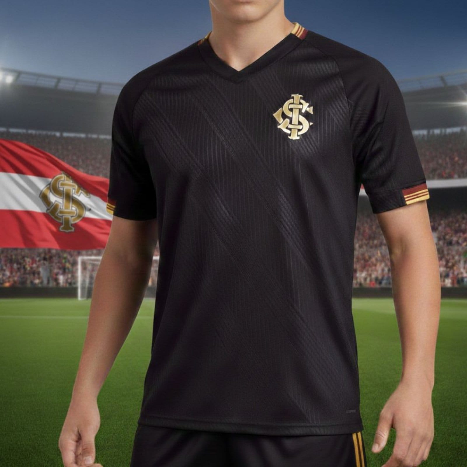 Camiseta Masculina Betel Inter Gold II Gola V Preto/Dourado