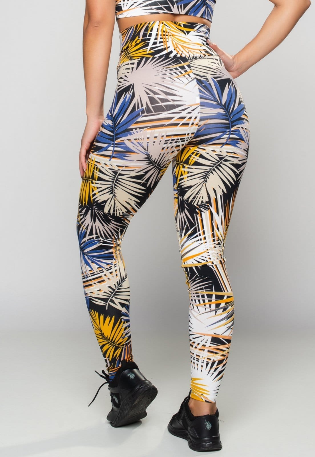 Vista 2 Calça Legging MVB Modas Cintura Alta Eco Mvb Modas amarelo/branco/multicolorido