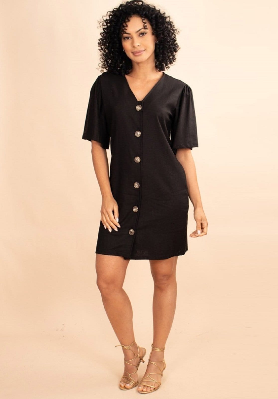 Vista 2 Vestido Curto Plano De Botão Amazonia Vital preto