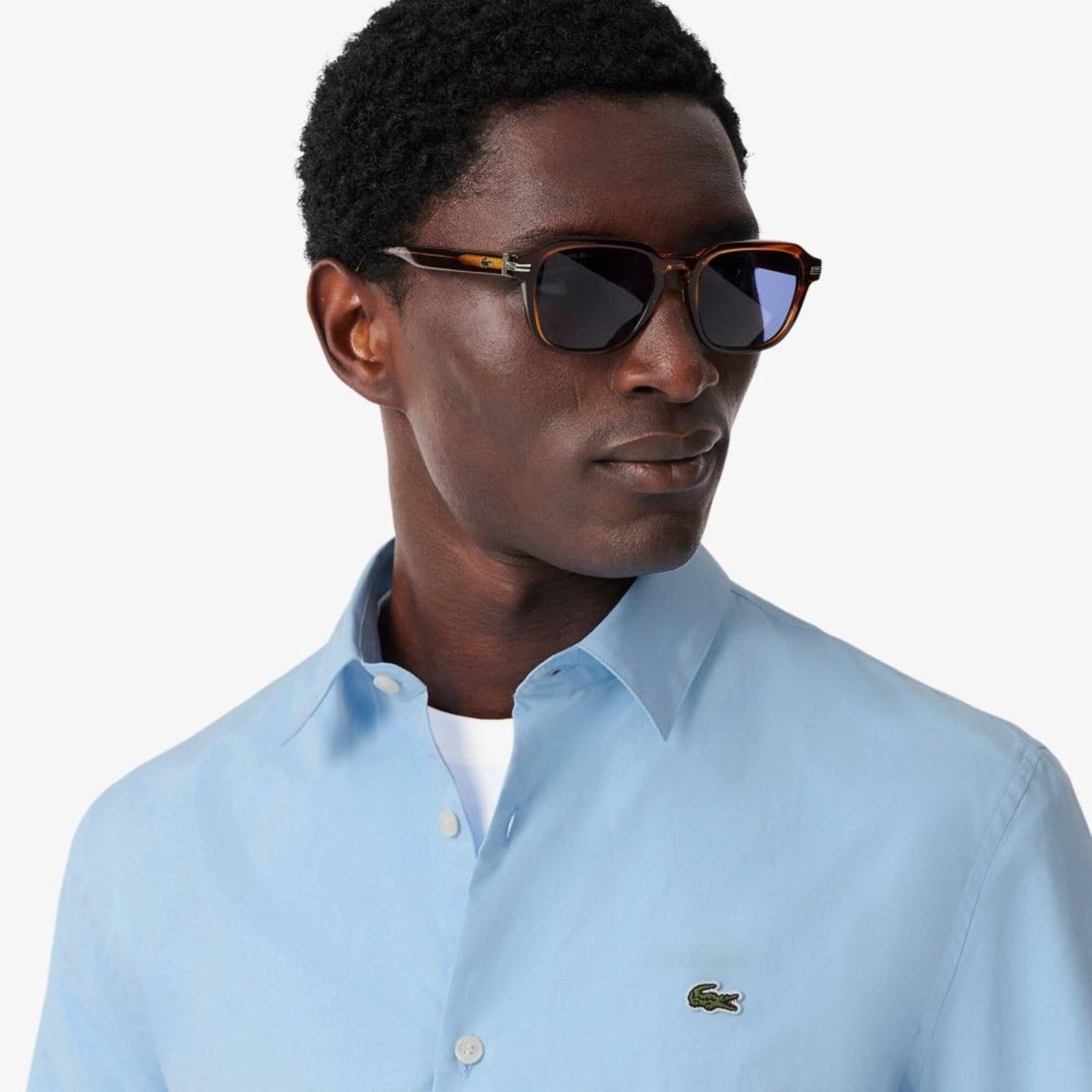 Vista 2 Camisa Slim Fit em Popeline Stretch Lacoste azul