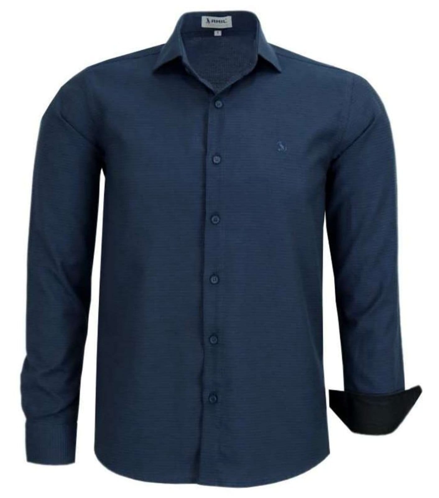 Camisa Social Amil Safrom Comfort Algodão/Poliéster Macia e Fácil de Passar Marinho