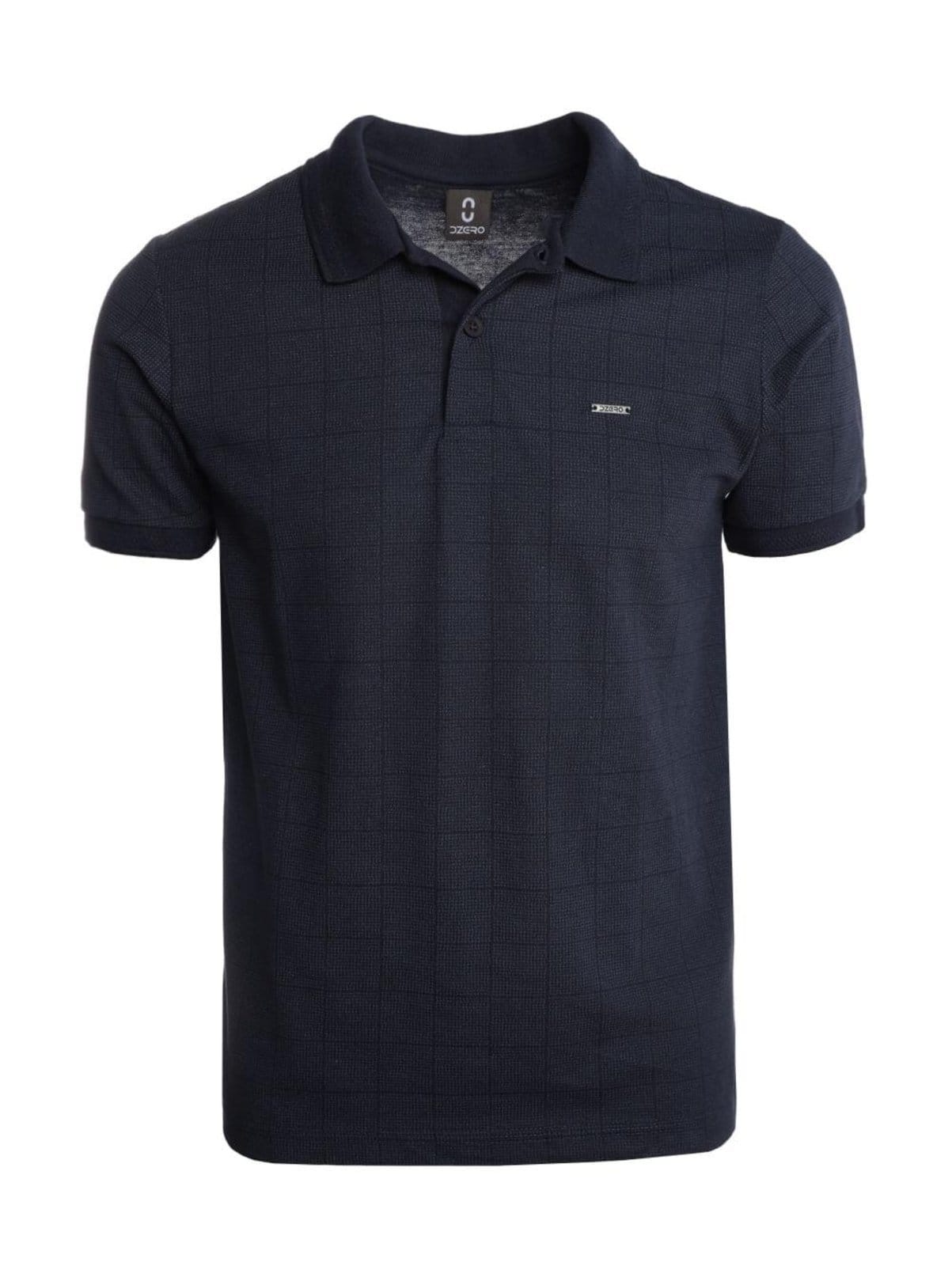 Polo Piquet Xadrez Manga Curta Masculina MARINHO