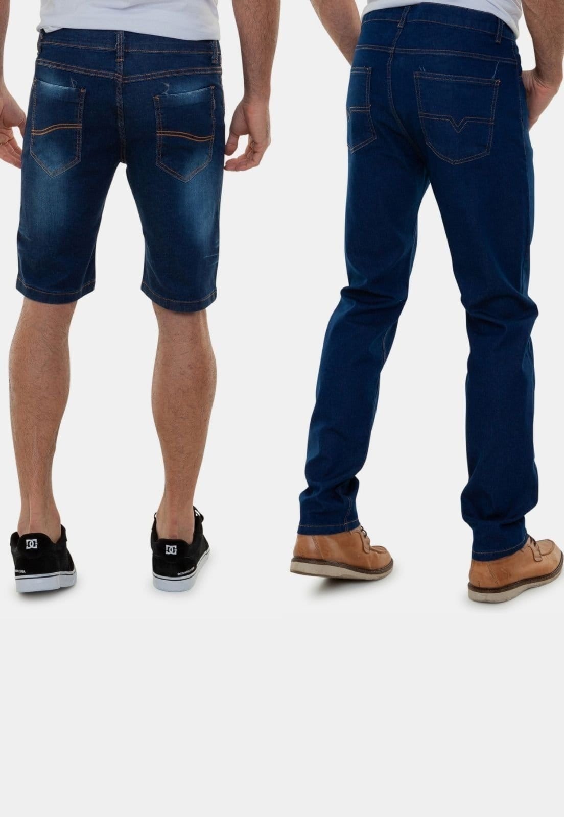 Vista 2 Kit Bermuda Masculina Jeans e Calça Jeans Lavagem Escura Versatti África Versatti Jeans azul