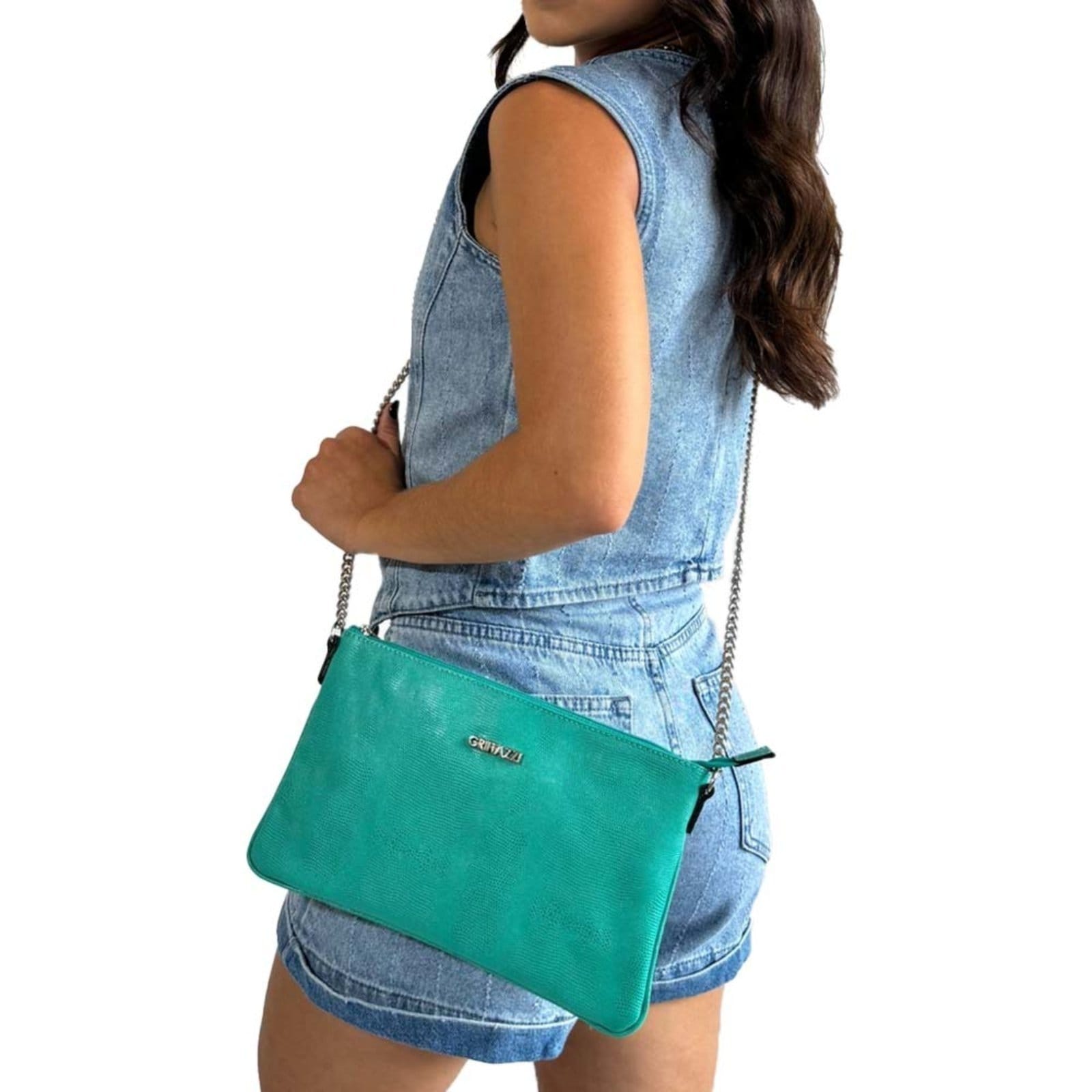 Bolsa Clutch Transversal em Couro Griffazzi Água