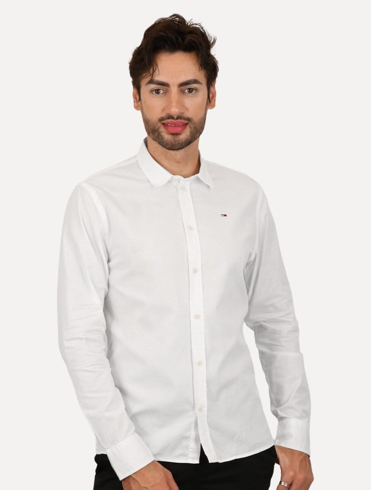 Vista principal Camisa Tommy Jeans Masculina Slim Original Stretch Branca Tommy Jeans branco