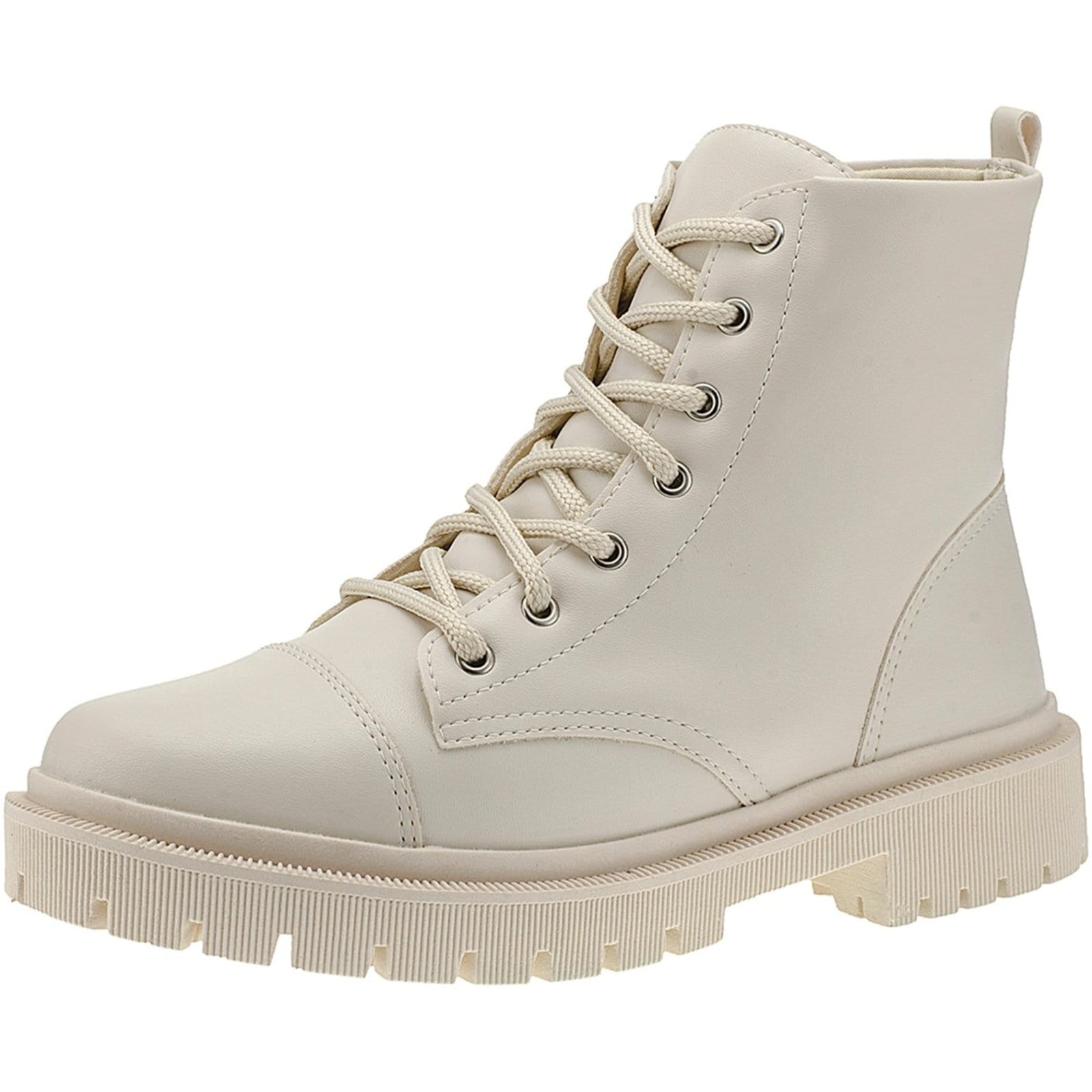 Vista principal Bota Lóris Shoes Coturno Feminino Sola Tratorada Confortável Moda Militar Cano Curto Plataforma 5001 LÓRIS SHOES off-white