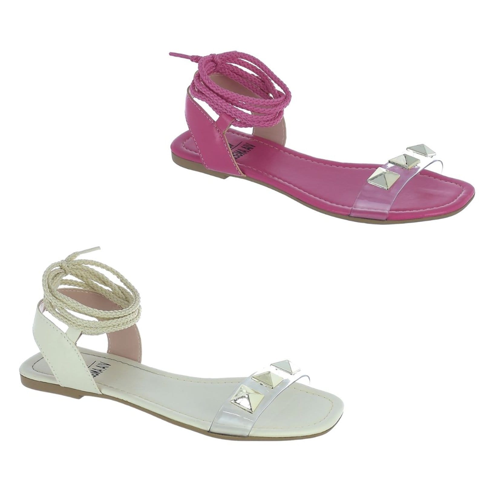 Kit 2 Sandália Rasteira Feminina Amarração Transparente Via Angel 5501 e Off-White