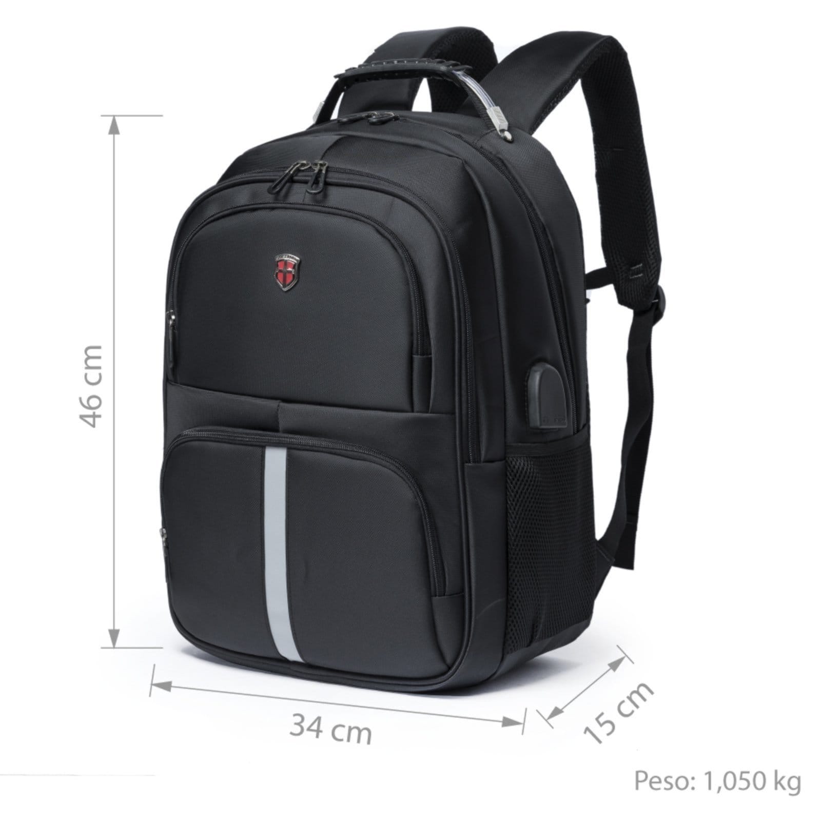 Vista 2 Mochila Executiva Swissport Faixa Refletiva Usb Notebook Trabalho Moderna Alça Cabo De Aço Swissport preto