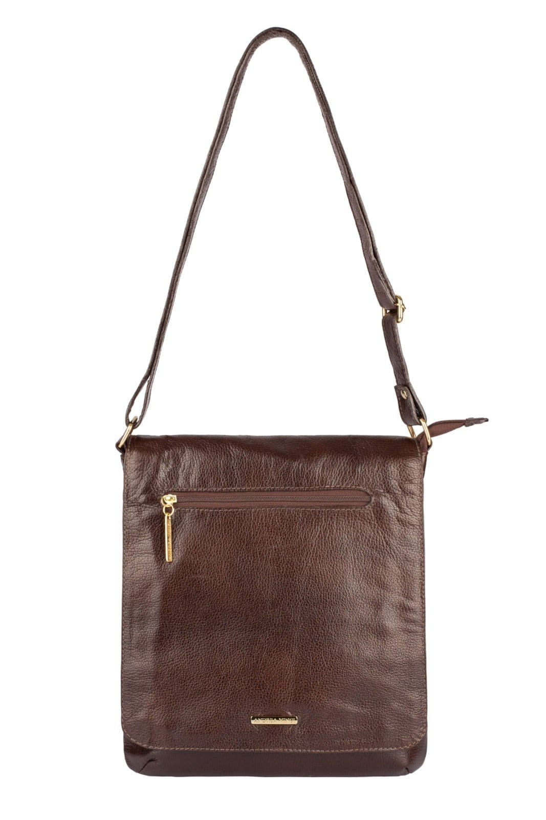 Bolsa transversal grande de couro liso Karina - Café