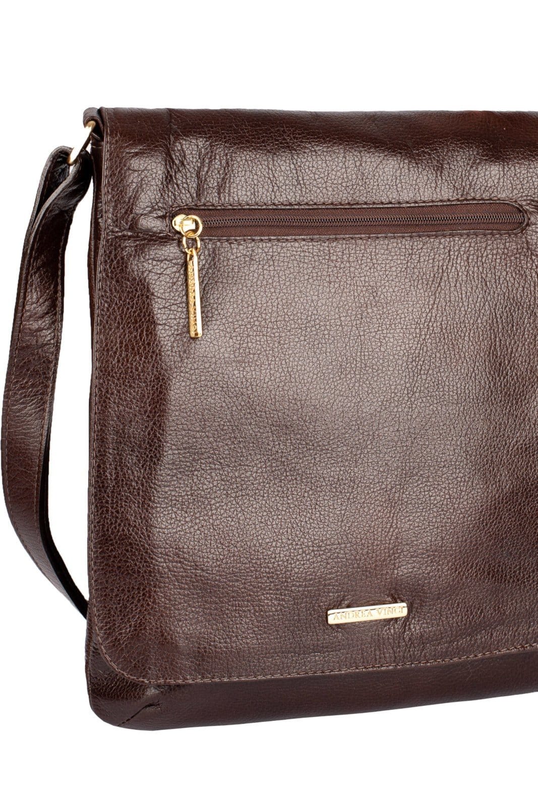 Vista 2 Bolsa transversal grande de couro liso Karina - Café Andrea Vinci vermelho