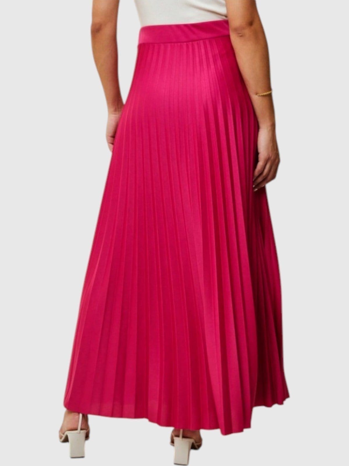 Vista 2 Saia Longa Plissada D Bell Outlet Fashion Forrada Lisa Evangélica Cintura Alta D BELL OUTLET FASHION rosa