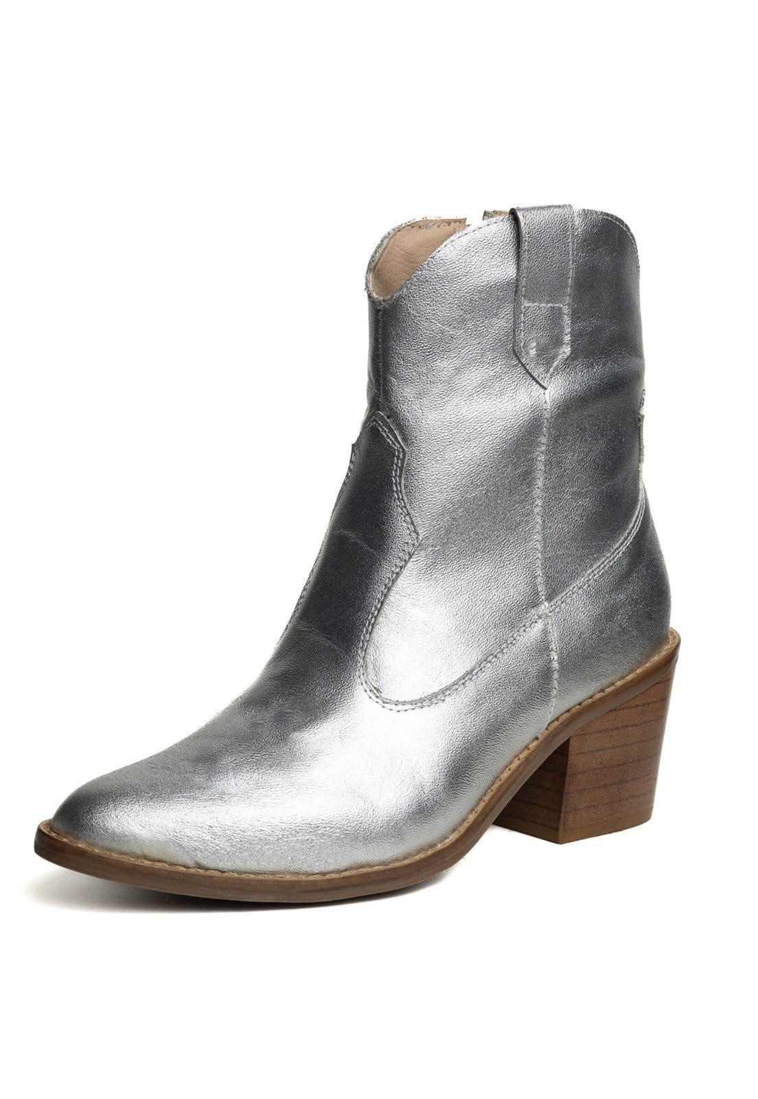 Bota Western Texana Bico Fino Cano Curto Country Couro Metalizado