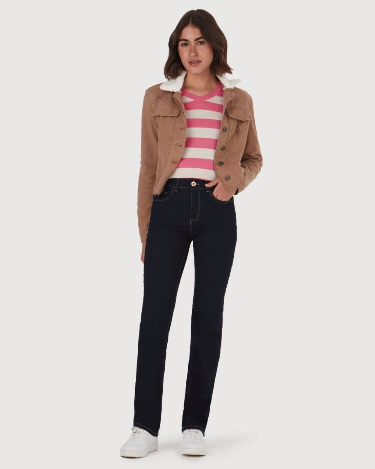 Calça Reta Feminina Cintura Média Em Flex Jeans