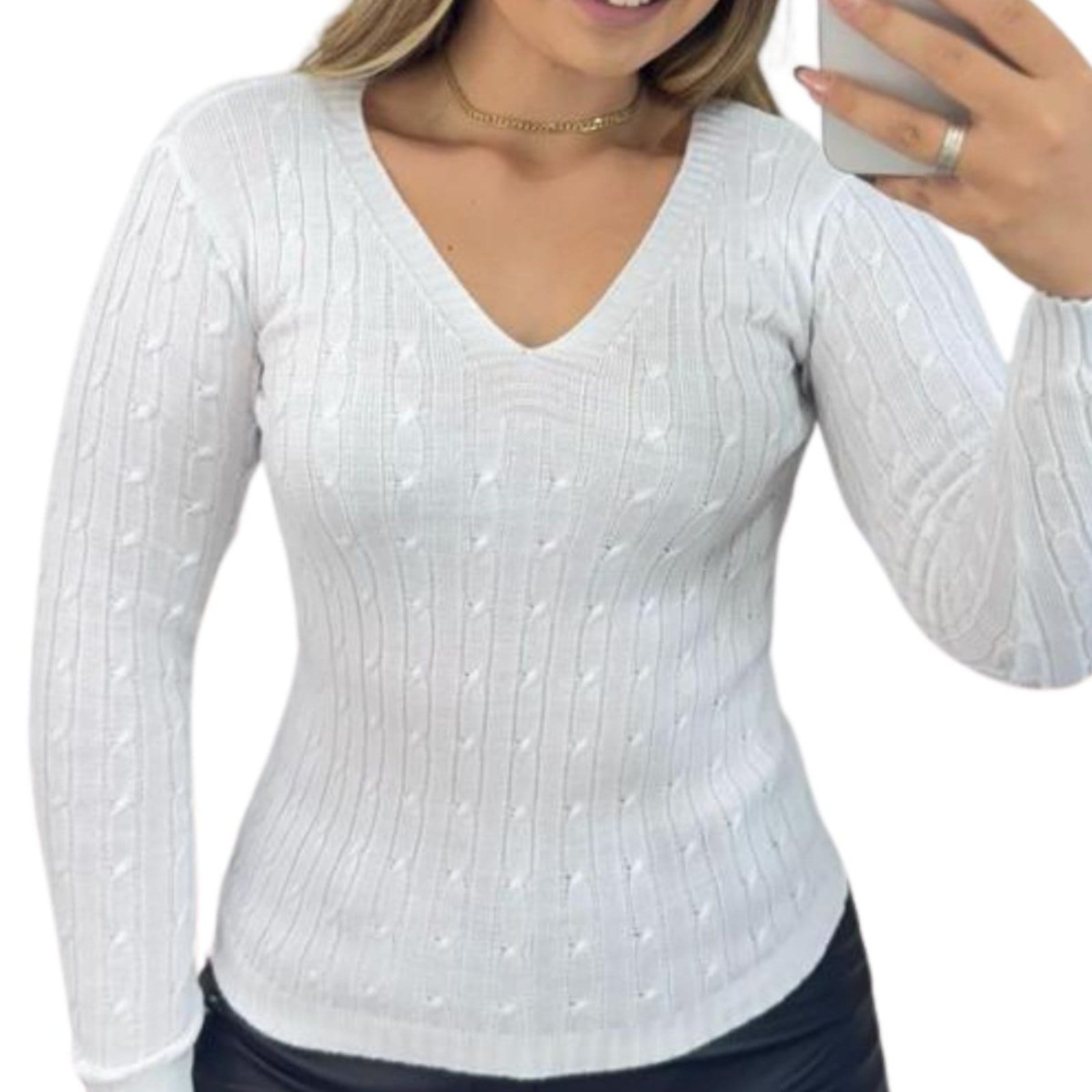 Kit 3 Blusas Femininas Suéter Malha Tricô Manga Longa - 2