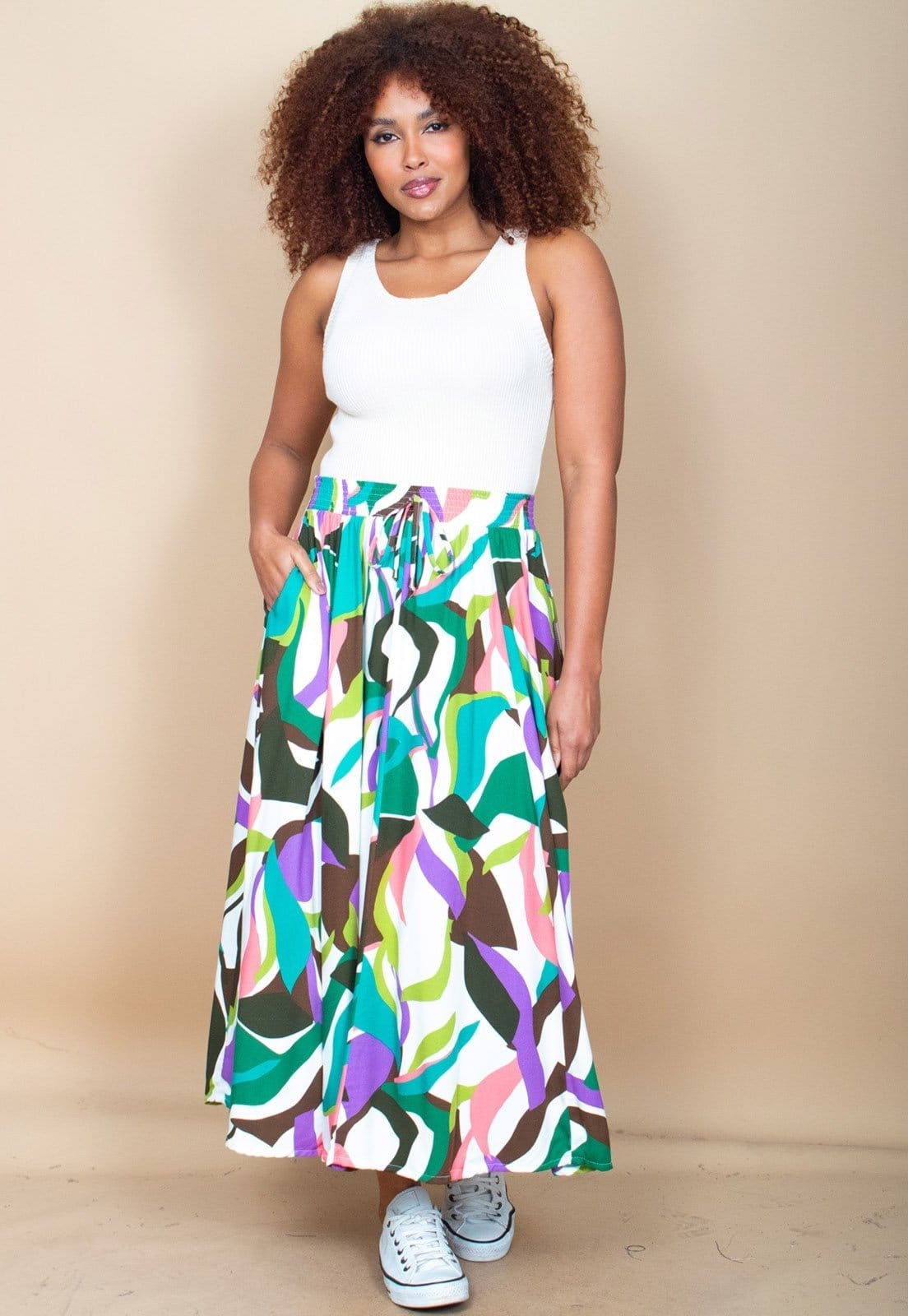 Vista 2 Saia Cabanafree Longa Viscose Estampa Encanto Botânico Cabanafree branco/estampado/multicolorido