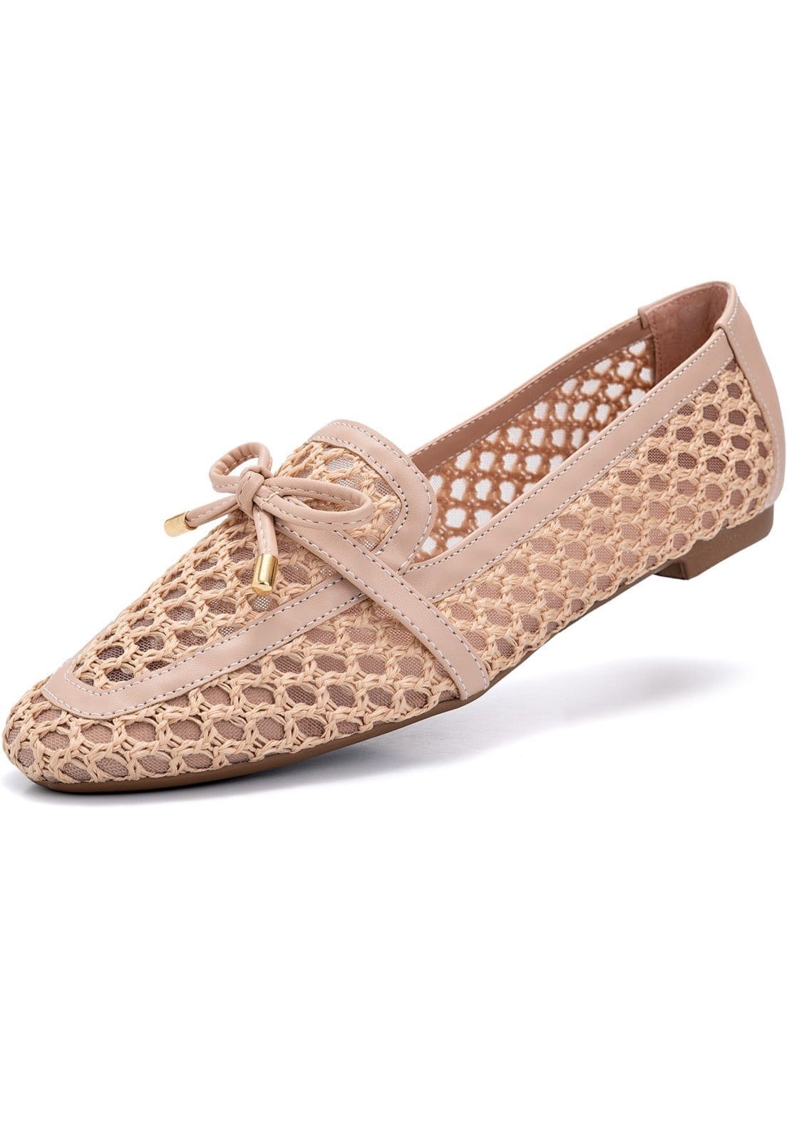 Mocassim Feminino Lumiss Material Natural Tela Bico Quadrado Confortável Nude