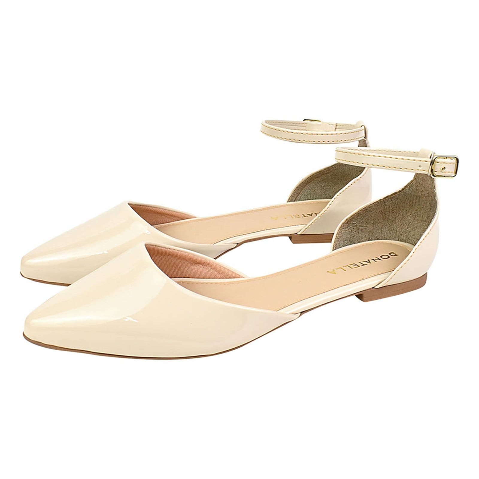 Sapatilha Donatella Shoes Feminina Bico Fino Lisa Aberta Verniz Off White