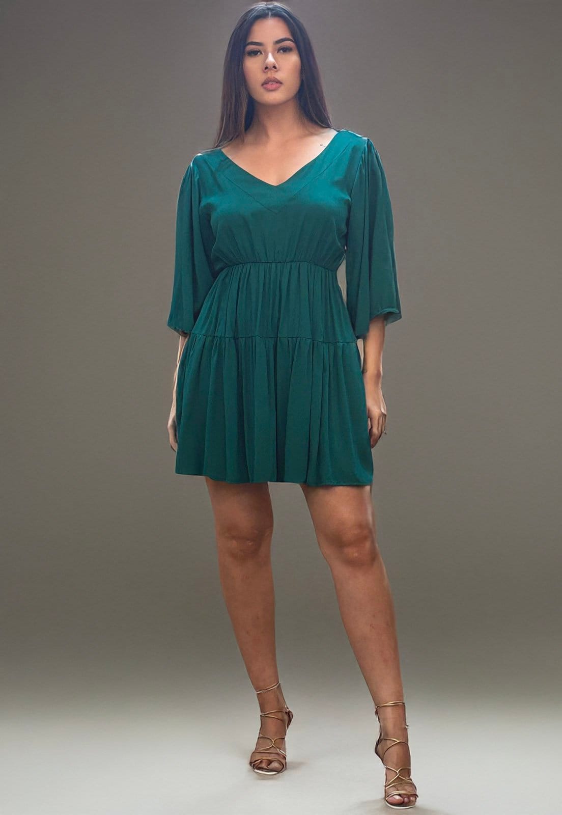 Vista 2 Vestido curto Cabanafree Plano com Manga e Camadas Cabanafree verde