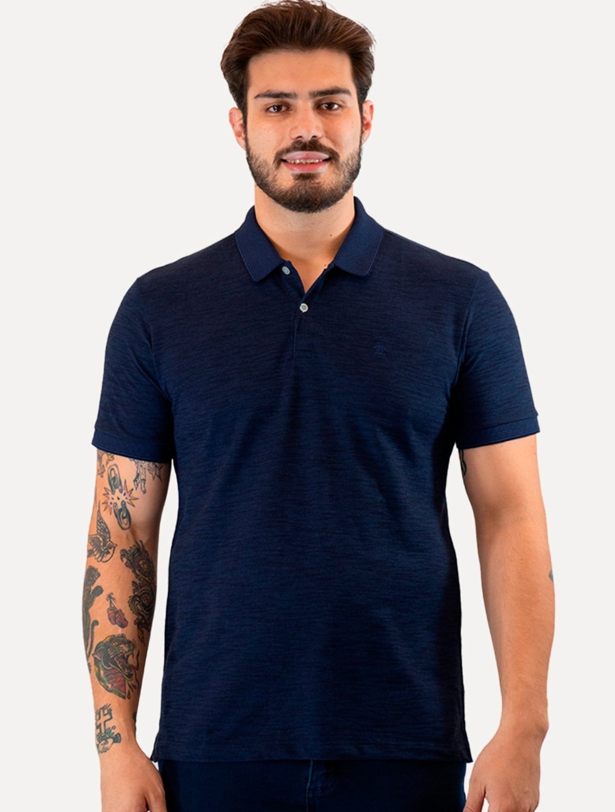 Vista principal Polo Original Penguin Masculina Piquet Flamê Original Penguin azul marinho