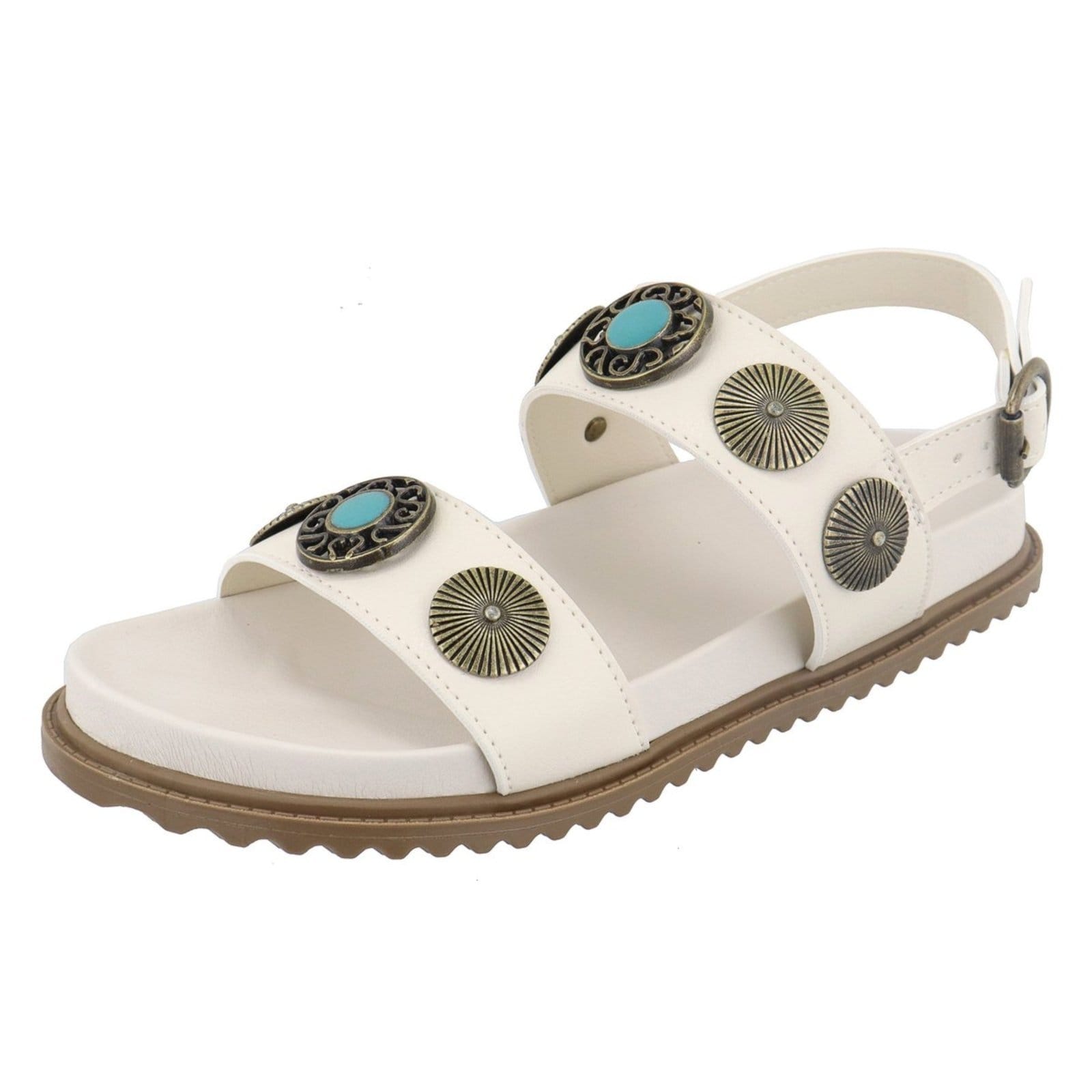 Sandália Papete Feminina Paula B Estilo Boho Com Detalhes No Metal Dourado Envelhecido E Amarração No Tornozelo Conforto Off White