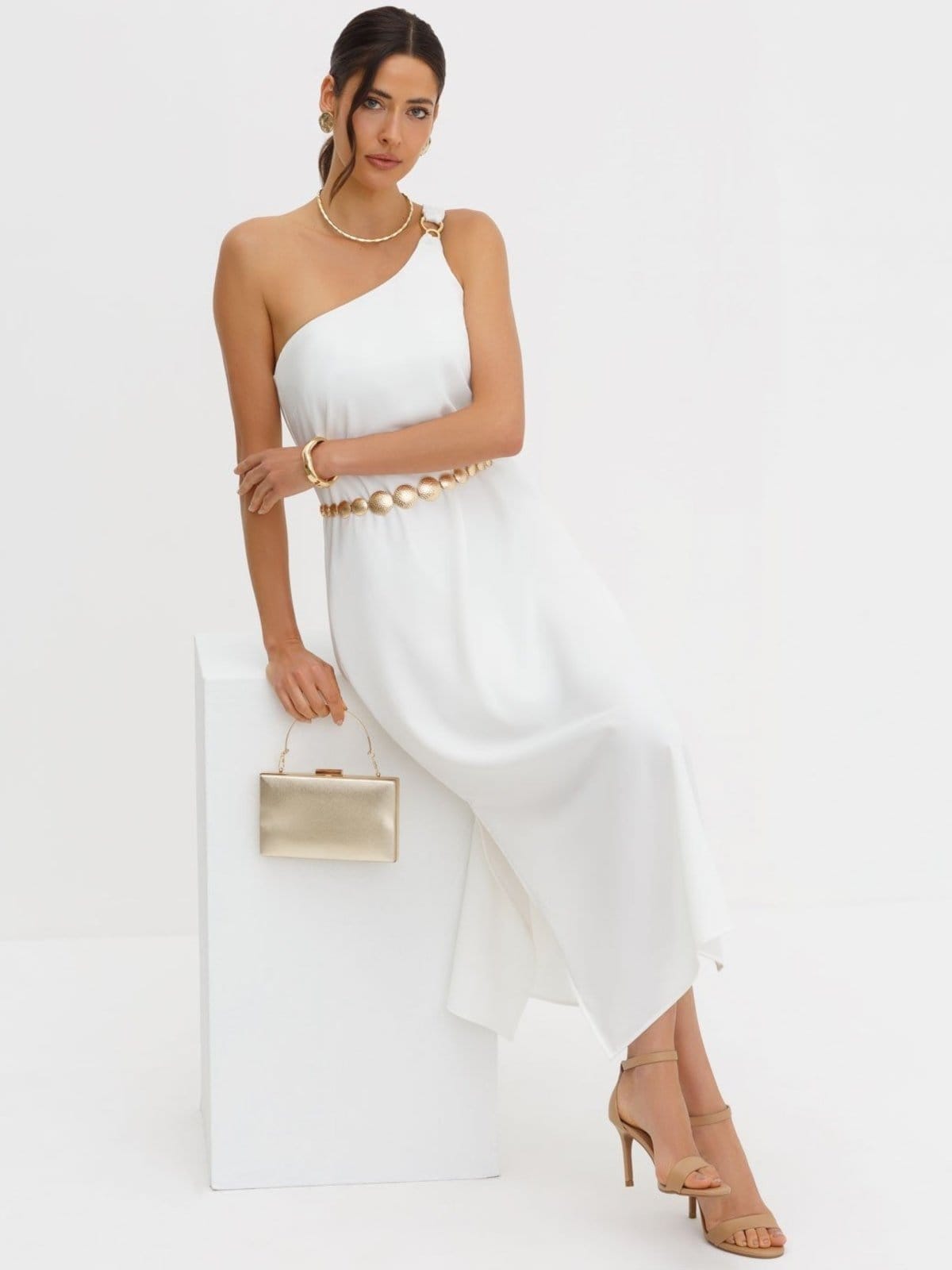 Vista principal Vestido Ombro Só Maxi Longuete Off White Nailde Principessa branco white