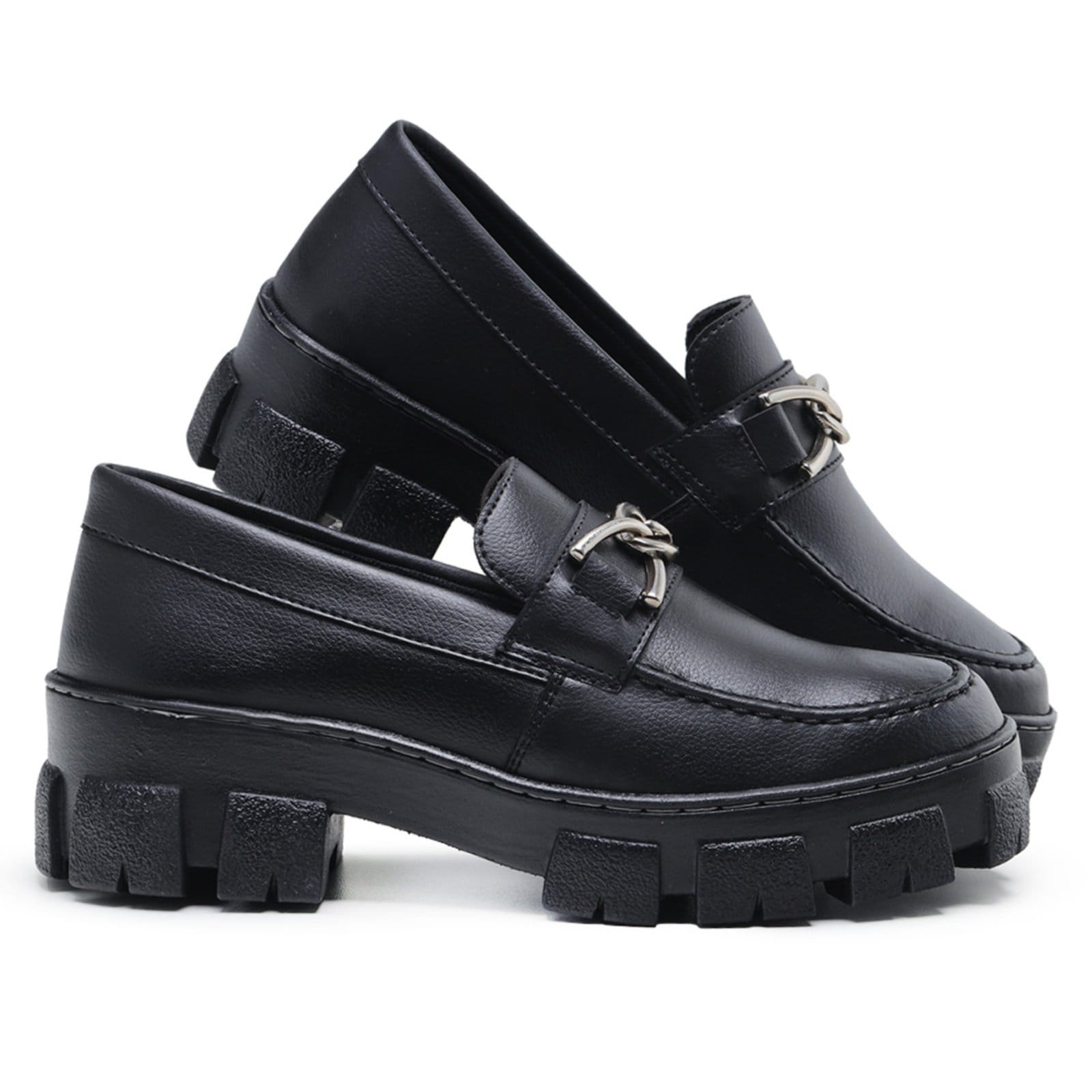 Vista 2 Mocassim Feminino Tratorado Oxford Fivela Hype preto