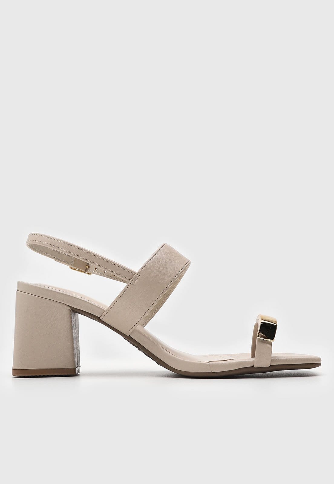 Vista 2 Sandália Feminina Via Marte Salto Bloco Tira Dourada VIA MARTE bege