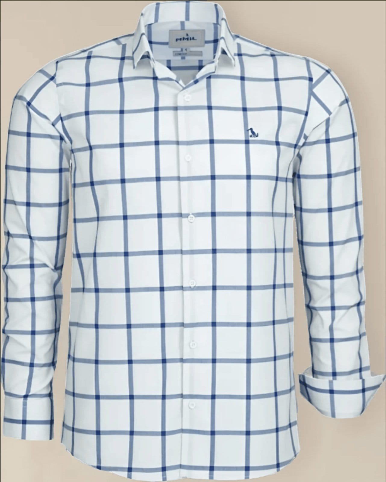 Vista principal Camisa Casual Amil Com Elastano Xadrez Owen Manga Longa Luxo Cor03 Amil azul/branco