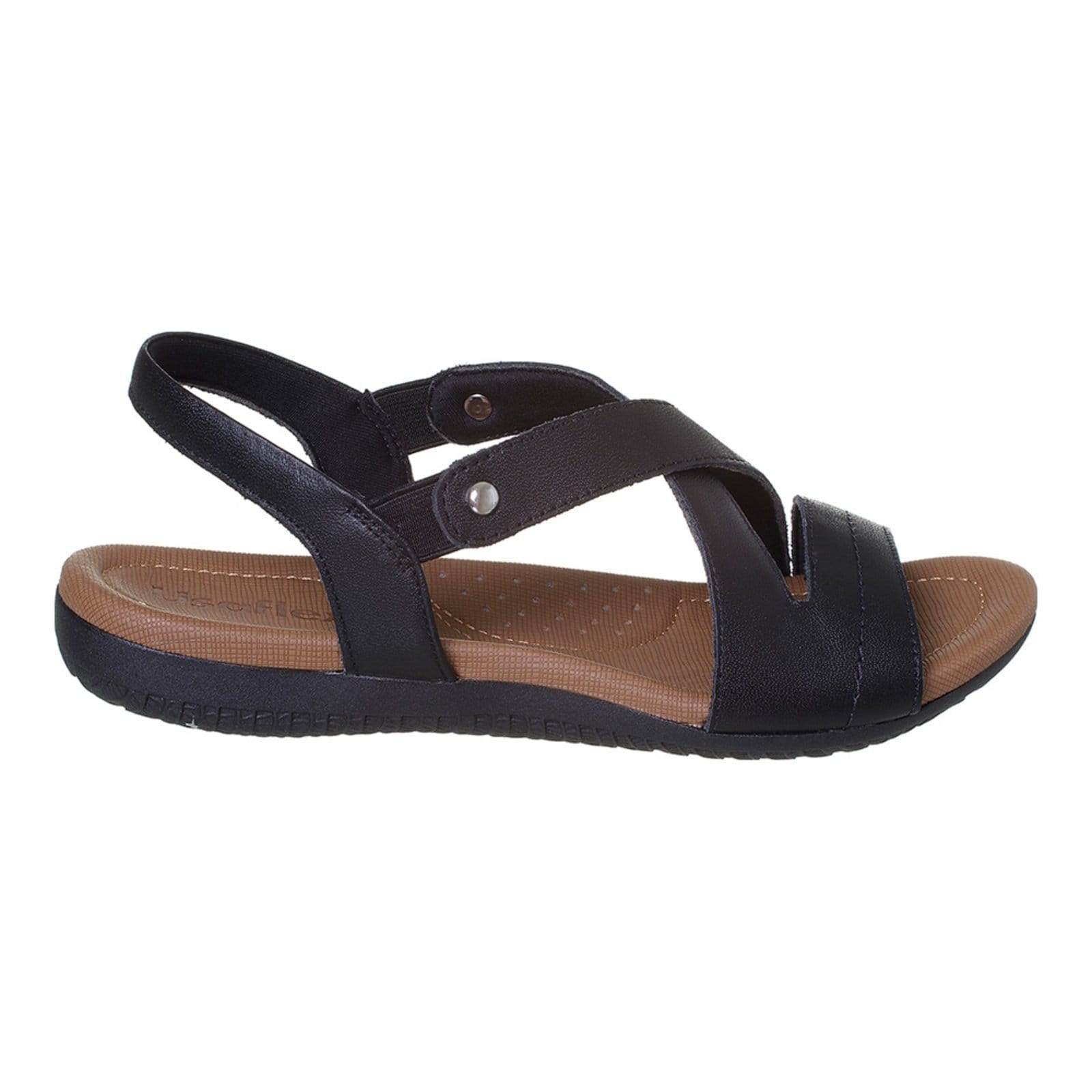 Vista 2 Sandália Feminina Rasteira Couro Elástico Preta Angipé marrom/preto