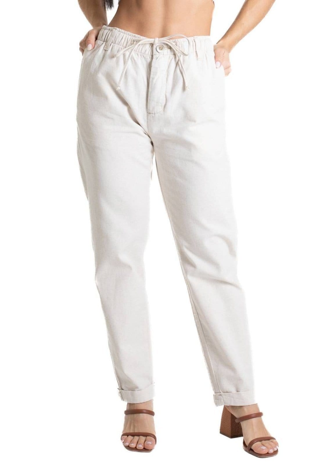 Vista principal Calça Linho Sawary Mom - 280305 Sawary bege