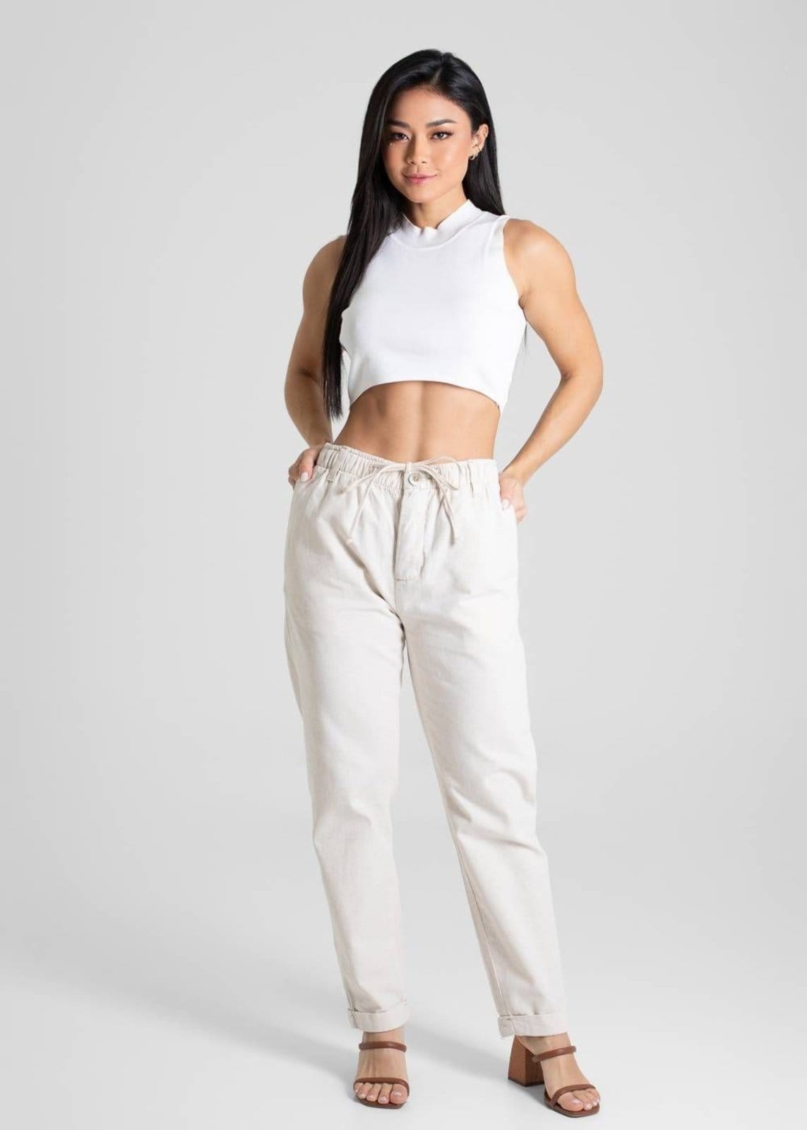 Vista 2 Calça Linho Sawary Mom - 280305 Sawary bege