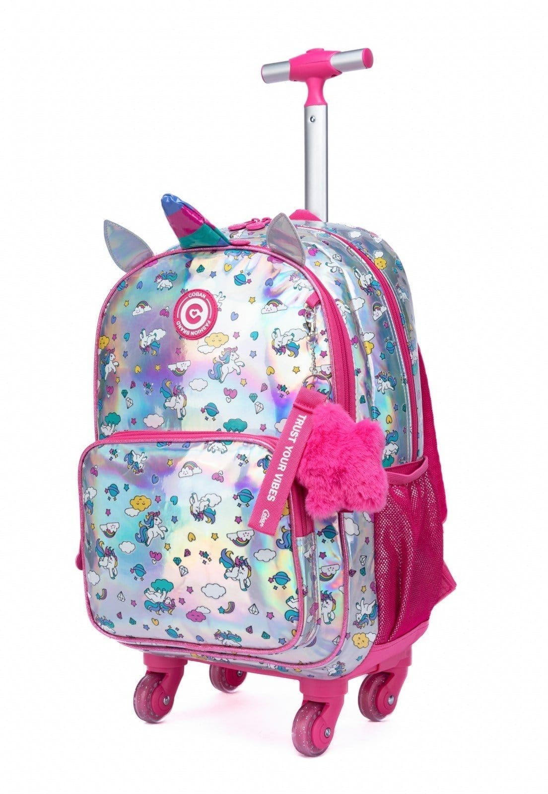 Vista 2 Kit Mochila Rodinhas Estojo Lancheira Menina COBAN prata