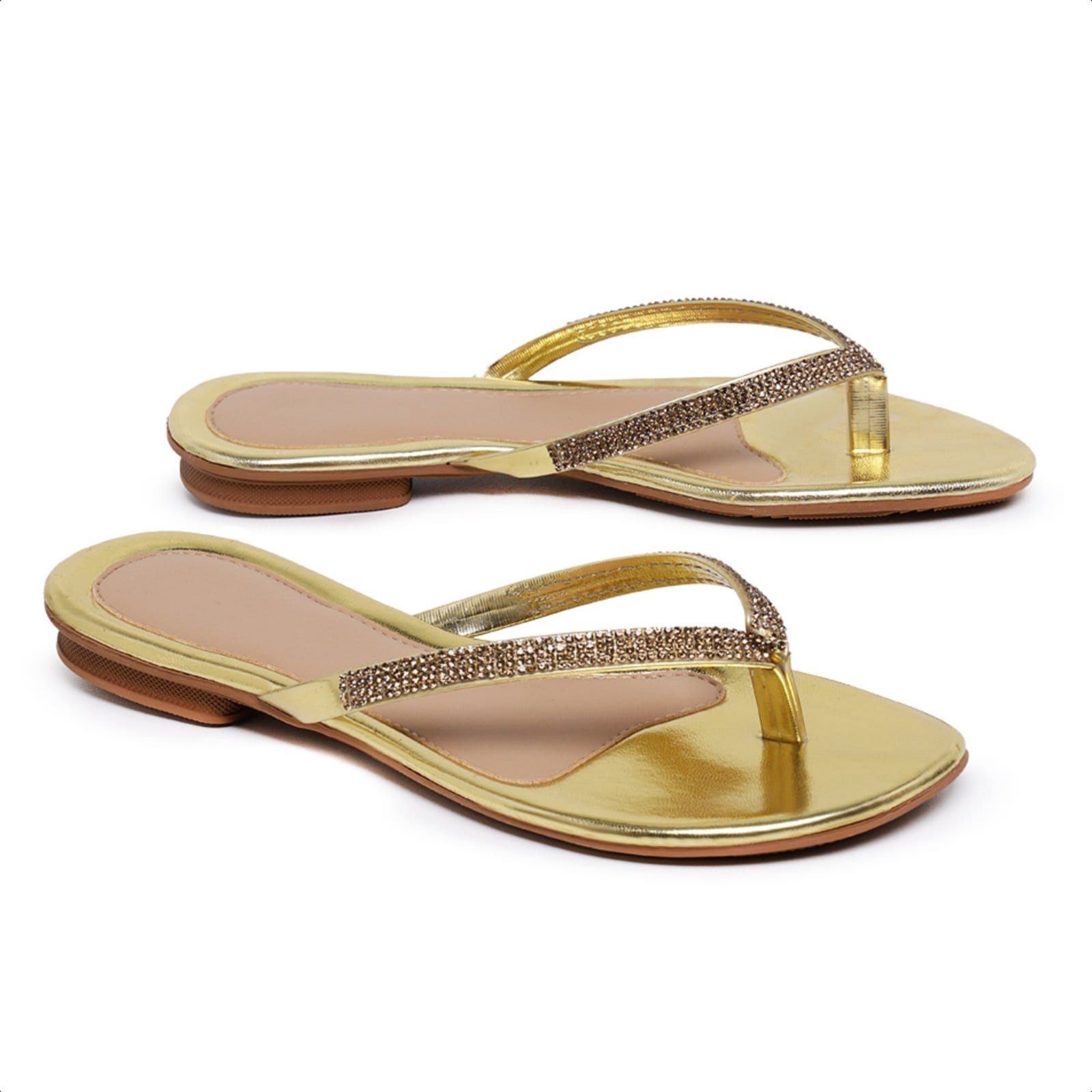 Vista 2 Rasteirinha Chinelo Feminina Confortável Salto Baixo Com Strass 34 ao Carmelo Shoes Sandália Baixa Festa Casual CARMELO SHOES dourado