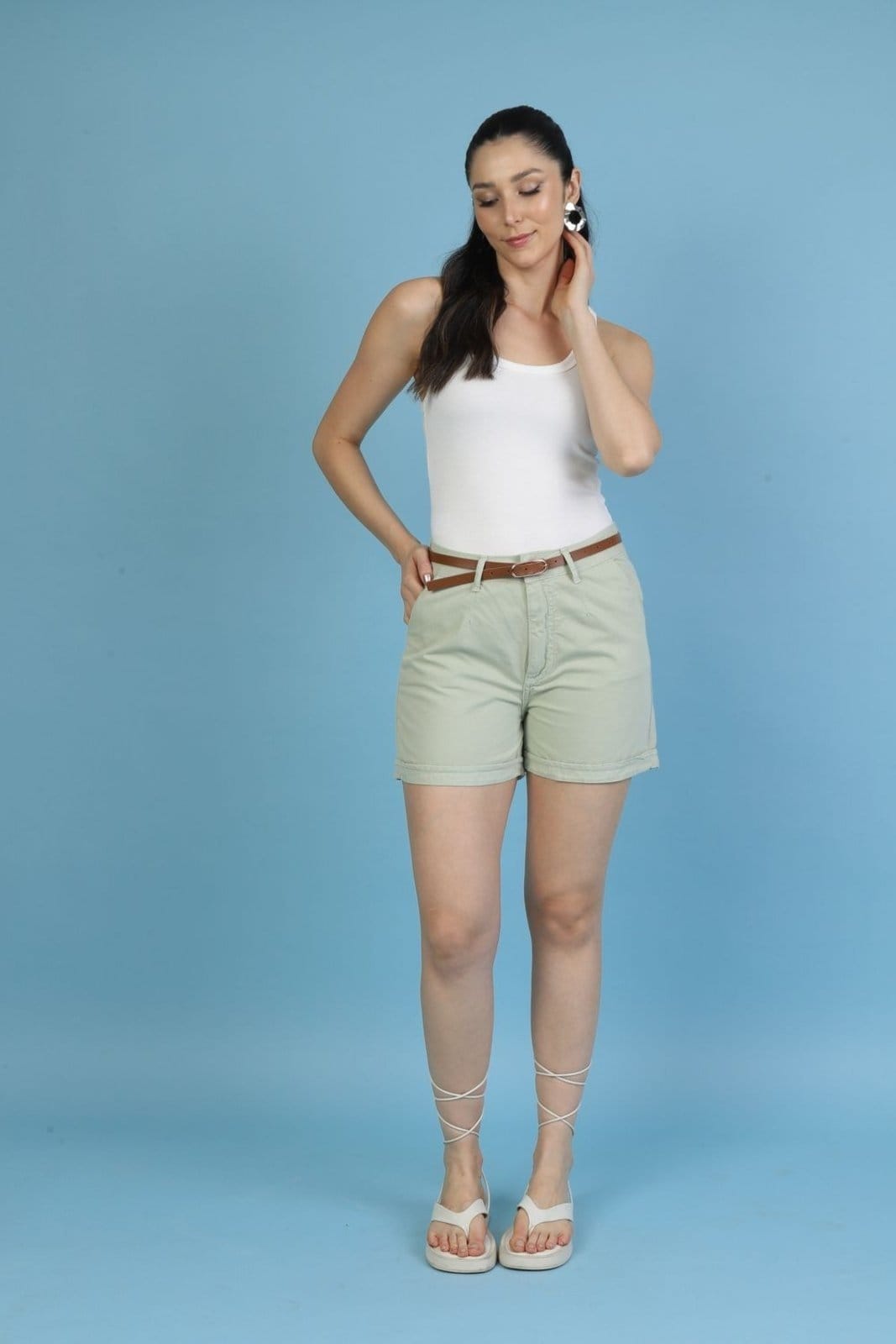 Vista principal Shorts Sarja com Cinto 36 Gazzy verde