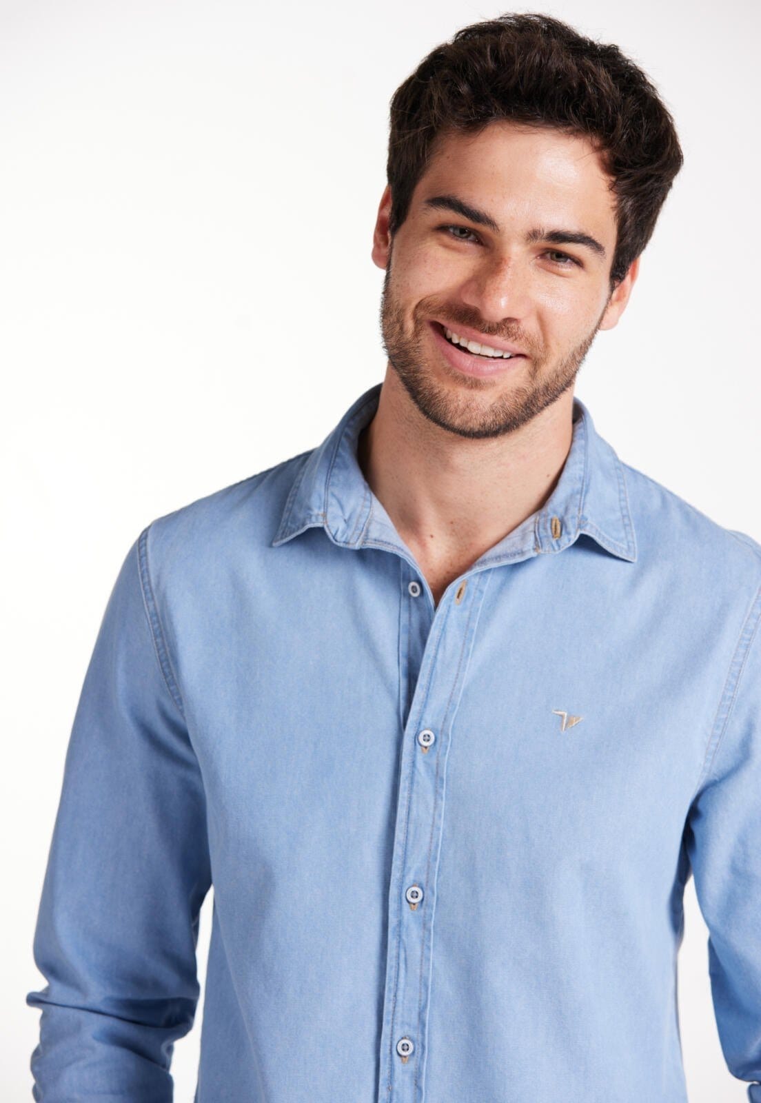 Camisa Denim Slim Manga Longa Traymon - Azul Jeans - Xgg