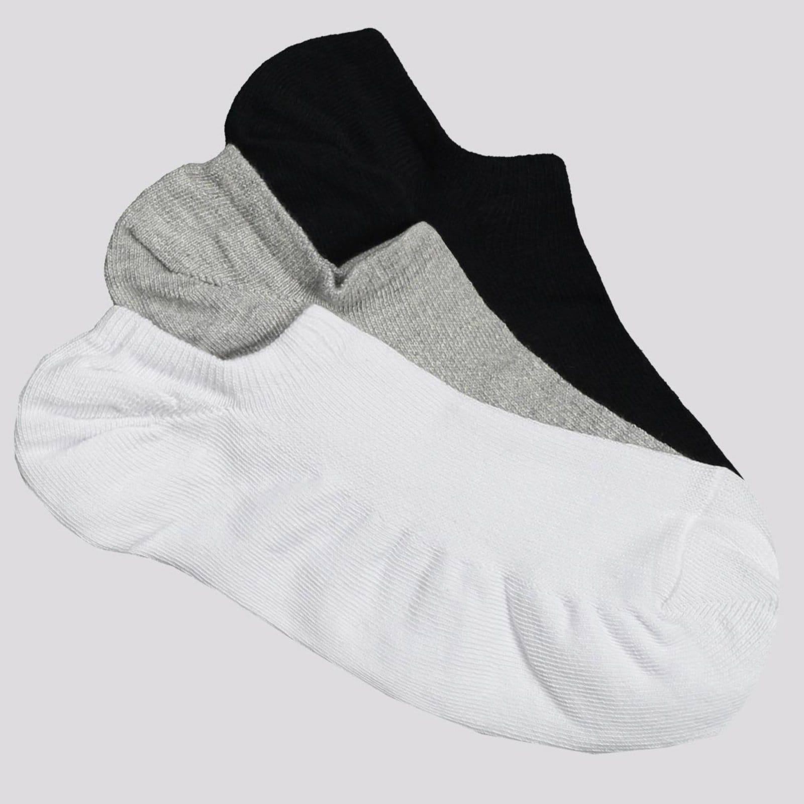 Kit Meia Selene 3 Pares Sapatilha Invisível Branca Preta e Cinza