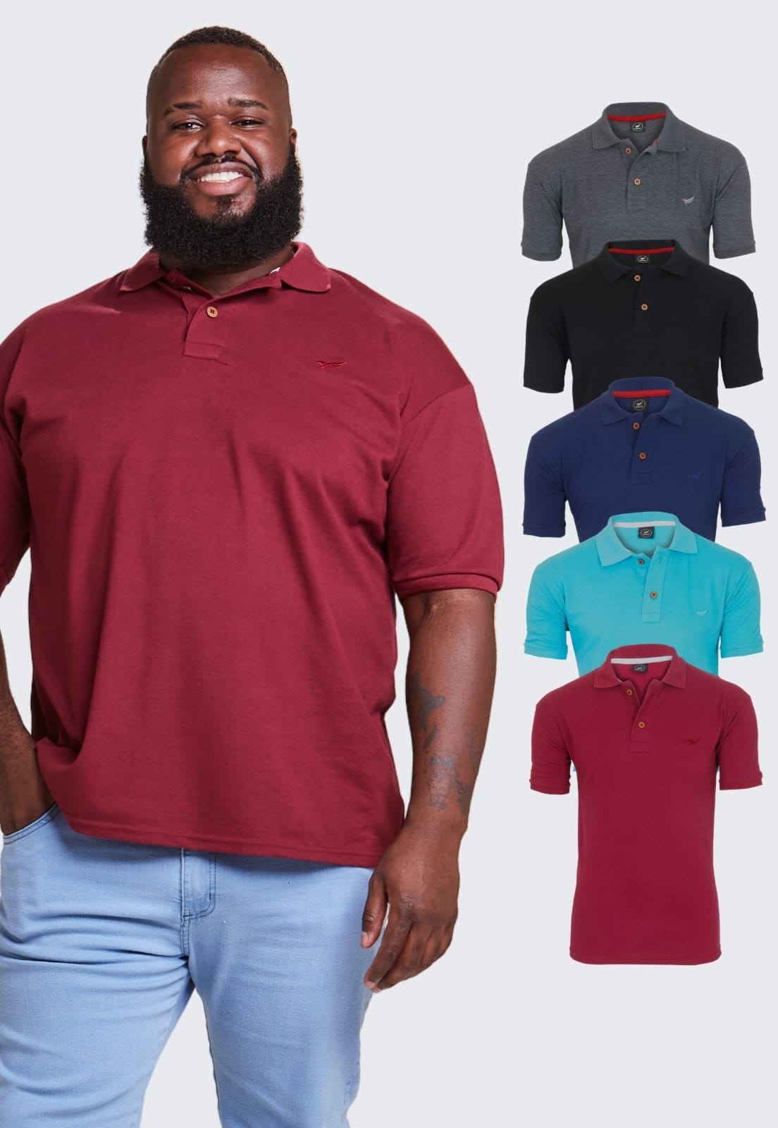 Kit 5 Camisa Polo Masculina Algodão Plus Size Daze Modas Vinho, Verde Água, Azul Marinho e Chumbo