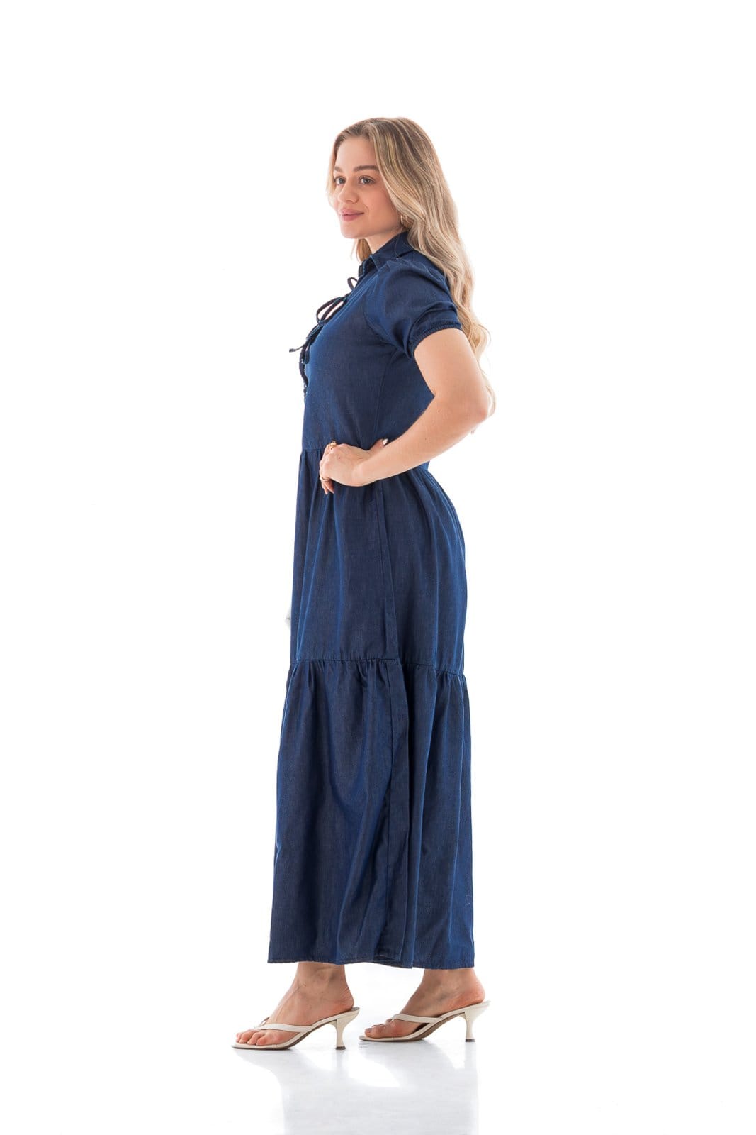 Vista 2 Vestido Feminino Arauto Laço Longo Leve ARAUTO JEANS azul/azul marinho/jeans
