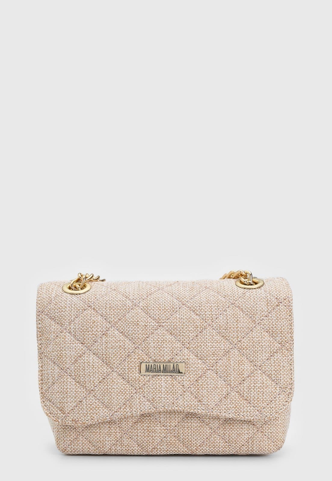 Vista 2 Bolsa Feminina Maria Milão Lateral Pequena Matelassê Palha Maria Milão bege/branco/castanho/cáqui/incolor/nude/off-white