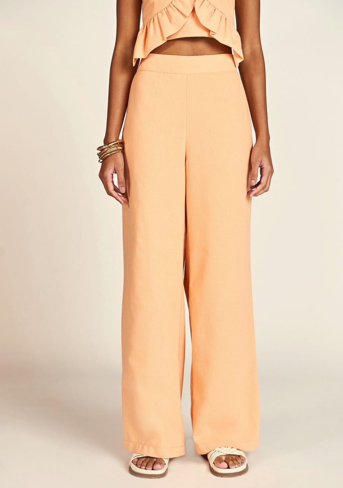 Vista 2 Calça Zinco Reta Cós Alto Bolso-Faca Zinco laranja