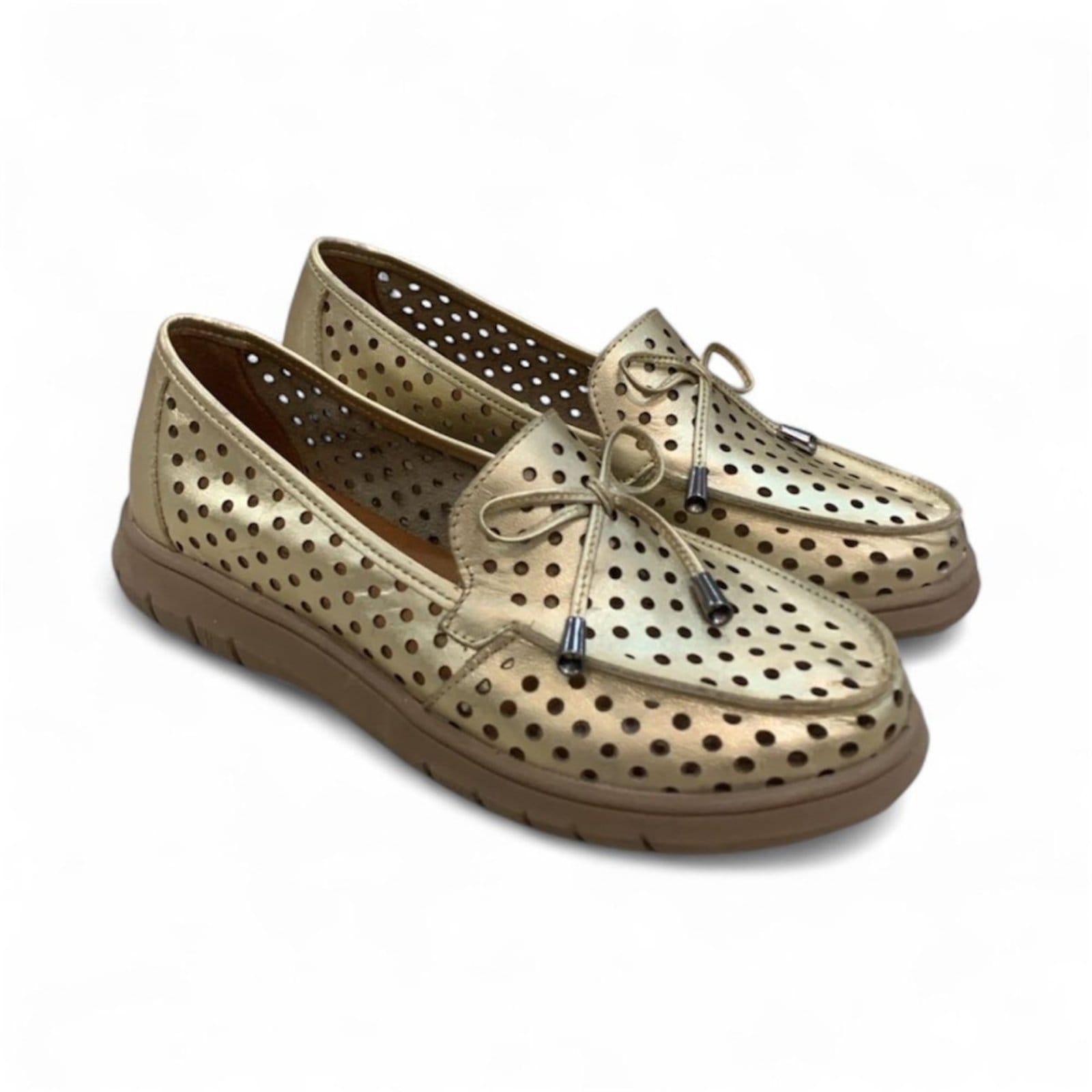 Vista 2 Tênis Feminino Balatore em Couro Nômade Natural NM048 Ouro Balatore Shoes dourado natural