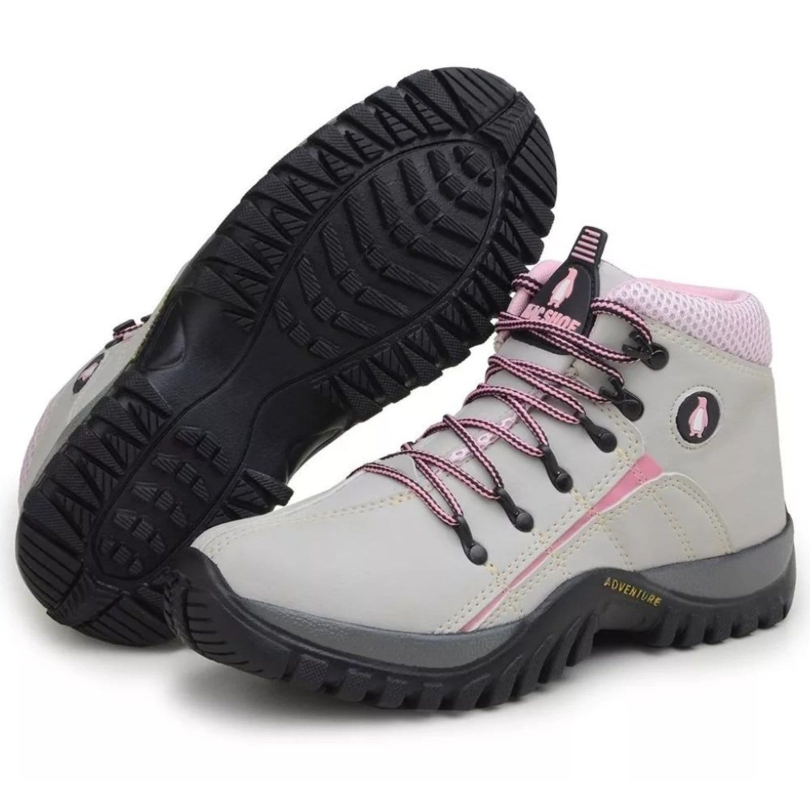 Vista 2 Kit Bota Adventure Bia Ramos para Trilha Confortavel Feminina Creme Rosa + Relógio e Meia Bia Ramos cinza rosa